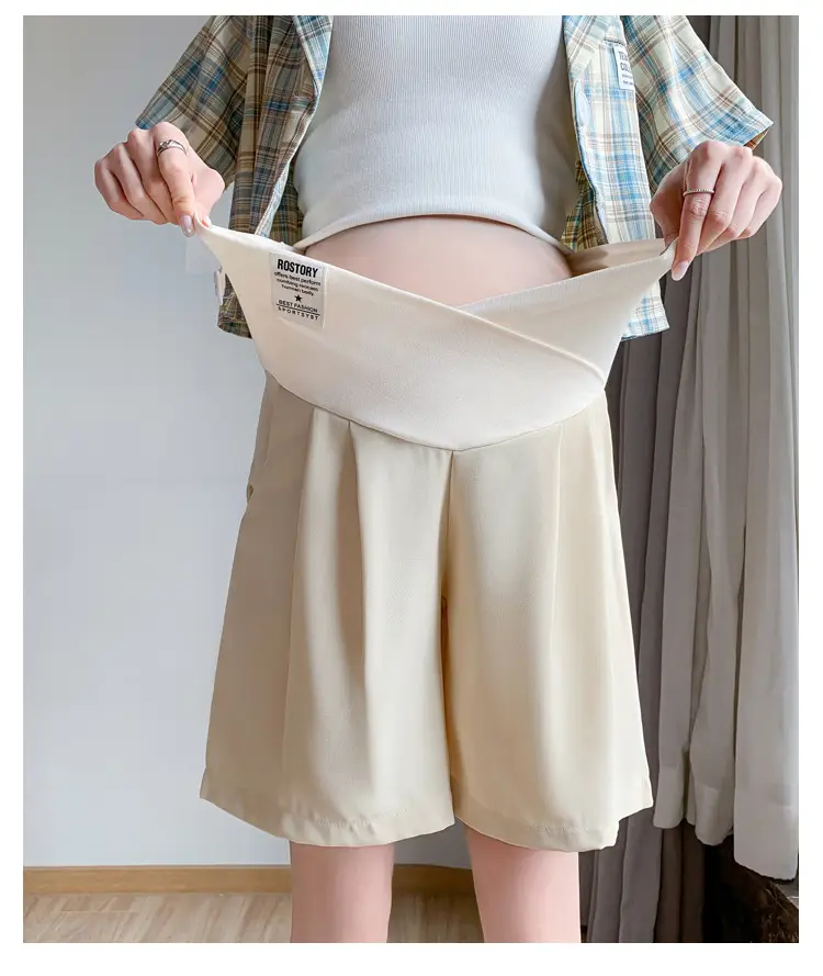 2024 New Maternity Ice Silk Low-Waist Wide-Leg Fashion Slimming Outerwear Five-Point Pants Straight-Leg Suit Shorts — feature 29