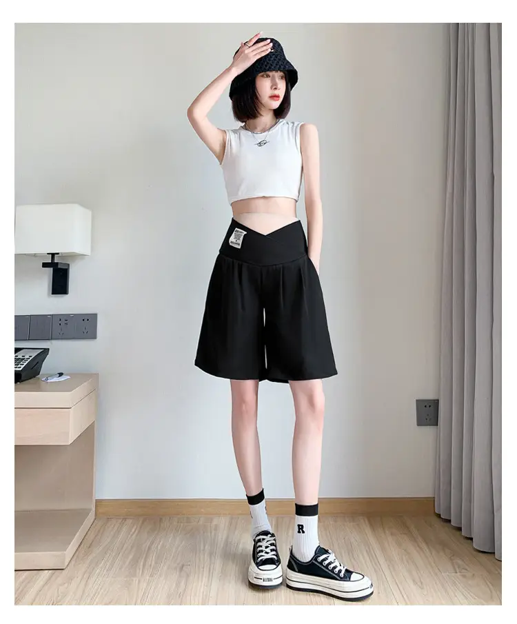 2024 New Maternity Ice Silk Low-Waist Wide-Leg Fashion Slimming Outerwear Five-Point Pants Straight-Leg Suit Shorts — feature 33