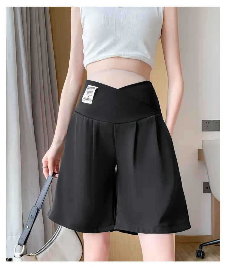 2024 New Maternity Ice Silk Low-Waist Wide-Leg Fashion Slimming Outerwear Five-Point Pants Straight-Leg Suit Shorts — feature 35