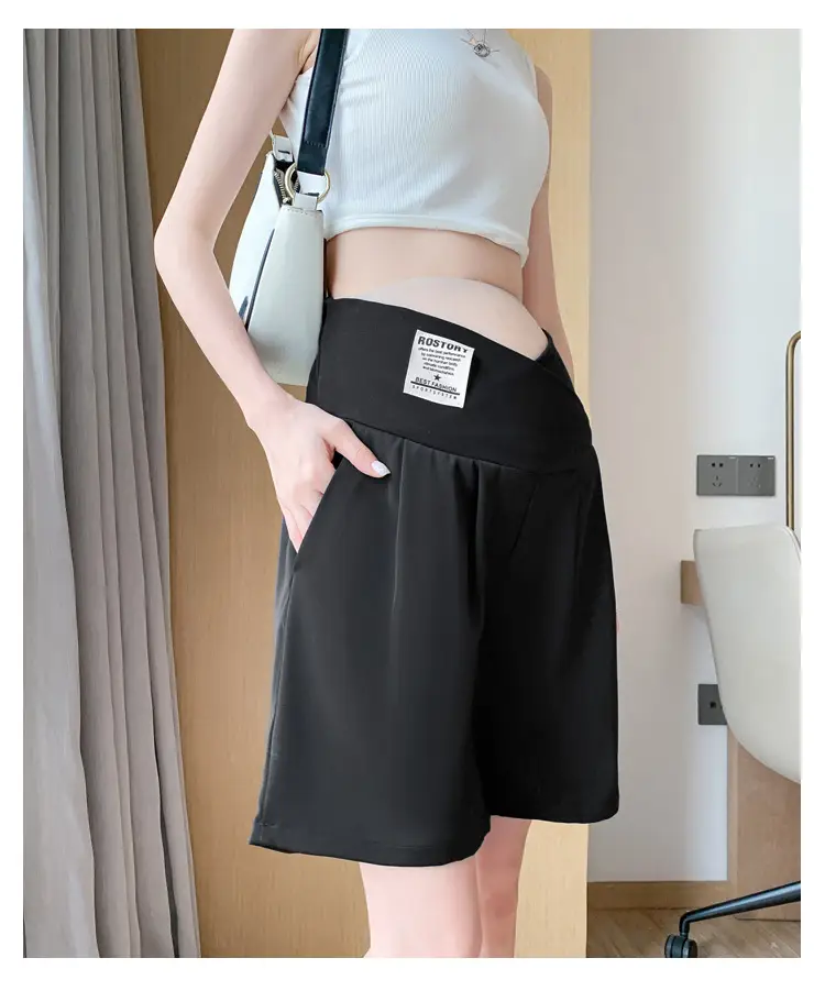 2024 New Maternity Ice Silk Low-Waist Wide-Leg Fashion Slimming Outerwear Five-Point Pants Straight-Leg Suit Shorts — feature 36