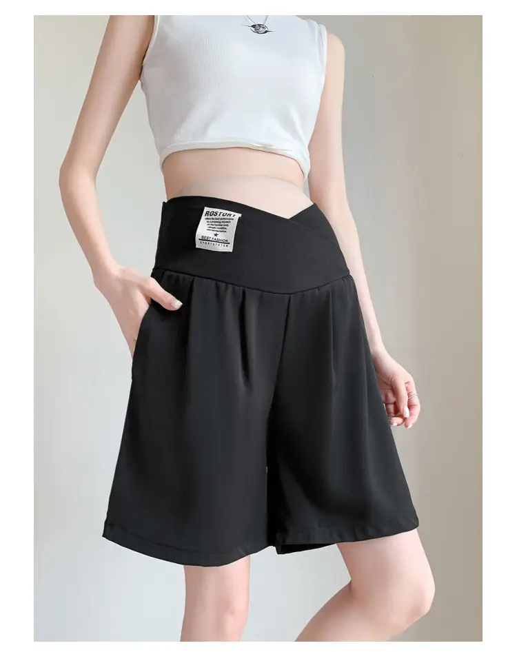 2024 New Maternity Ice Silk Low-Waist Wide-Leg Fashion Slimming Outerwear Five-Point Pants Straight-Leg Suit Shorts — feature 37
