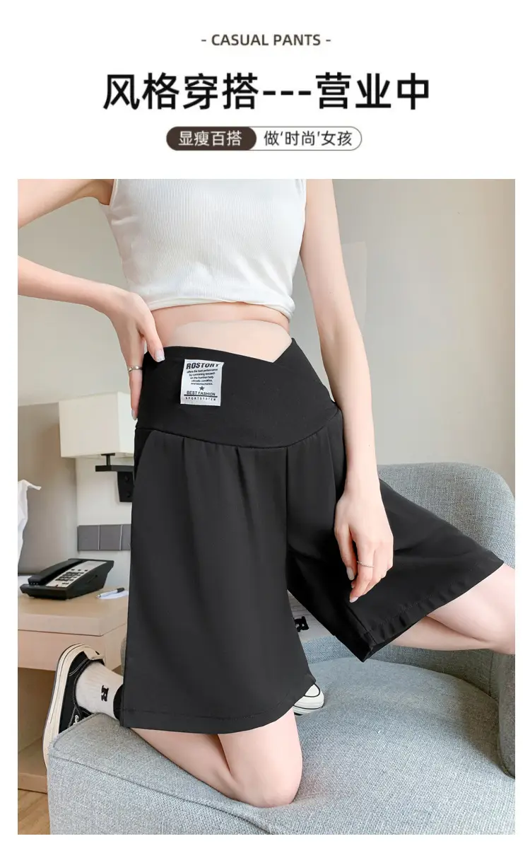 2024 New Maternity Ice Silk Low-Waist Wide-Leg Fashion Slimming Outerwear Five-Point Pants Straight-Leg Suit Shorts — feature 9