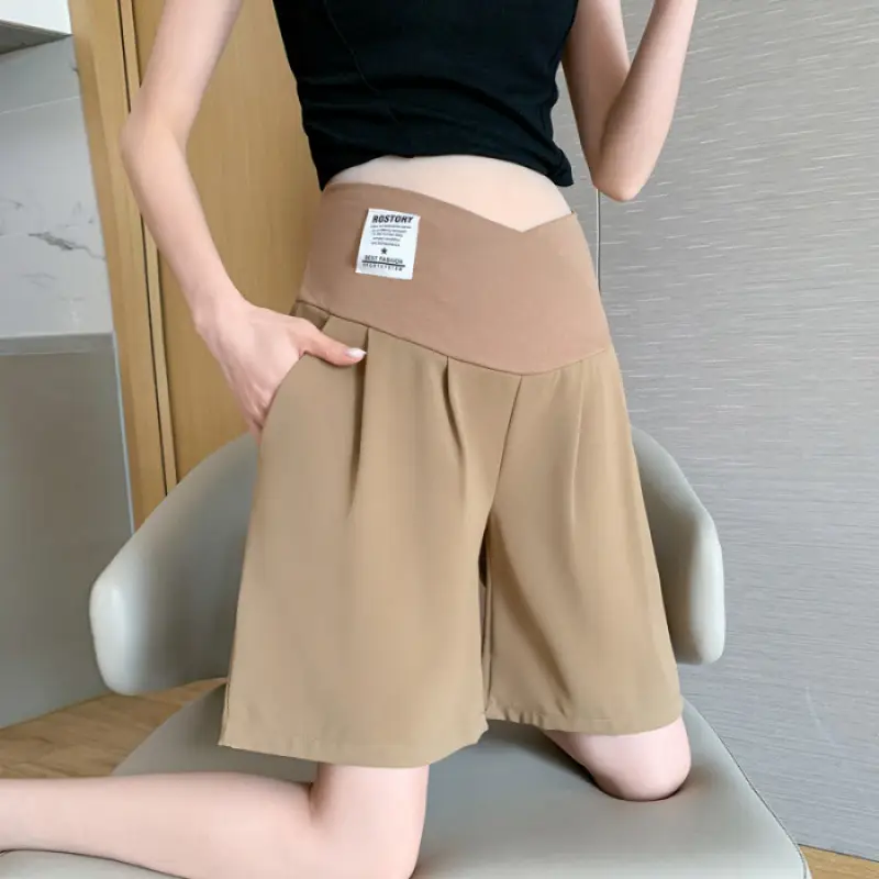 2024 New Maternity Ice Silk Low-Waist Wide-Leg Fashion Slimming Outerwear Five-Point Pants Straight-Leg Suit Shorts - Image 2