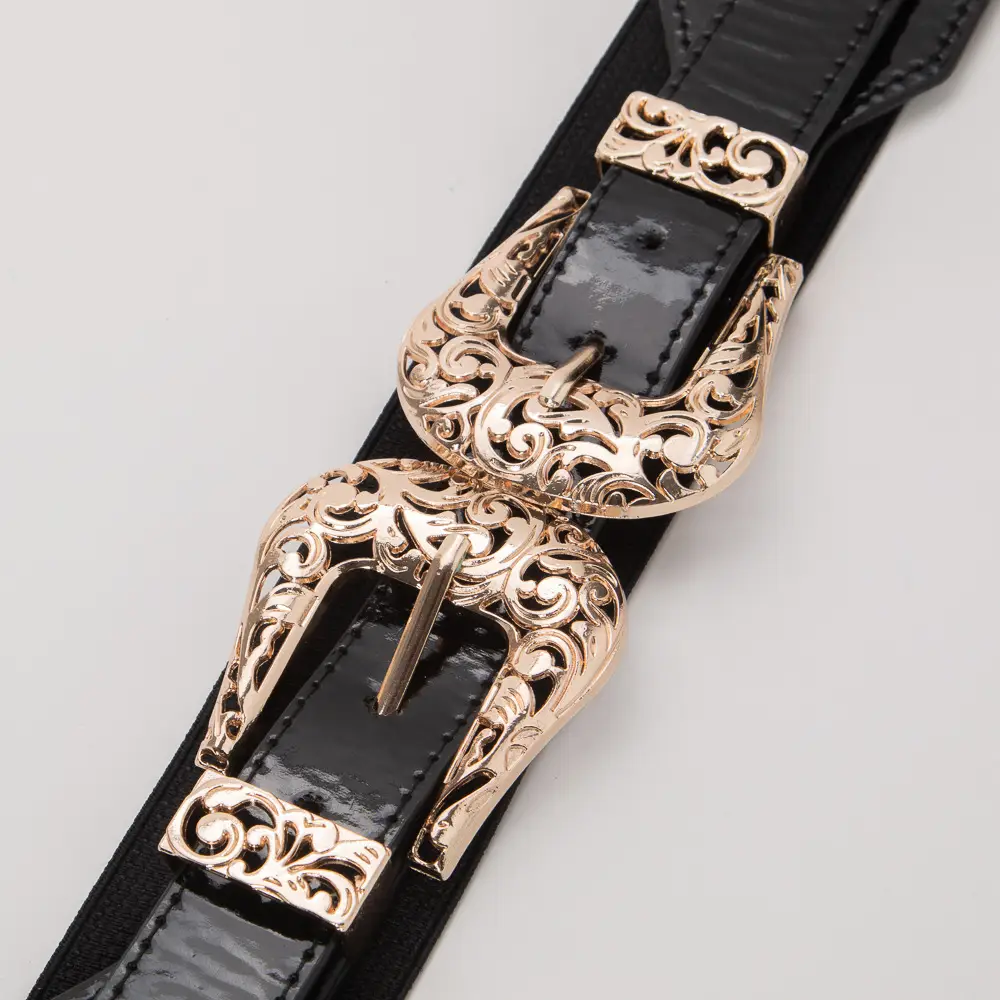 Vintage Hollow Double Buckle Belt Women's Red Elastic Waist Cover - Image 10