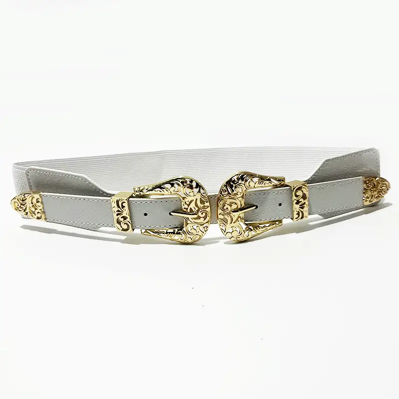 Vintage Hollow Double Buckle Belt Women's Red Elastic Waist Cover - Image 2