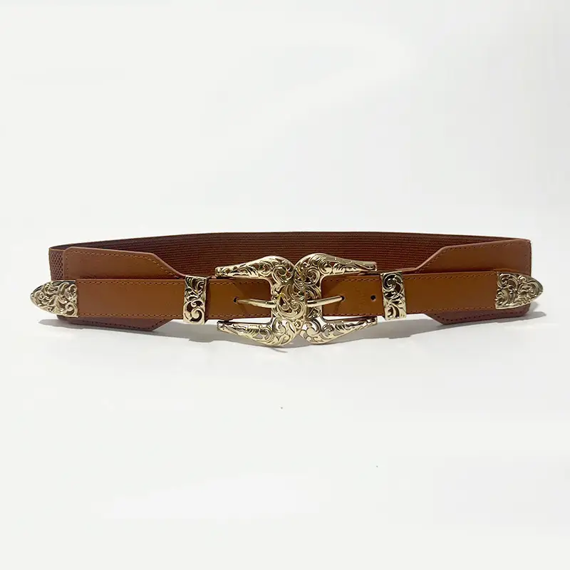 Vintage Hollow Double Buckle Belt Women's Red Elastic Waist Cover - Image 3