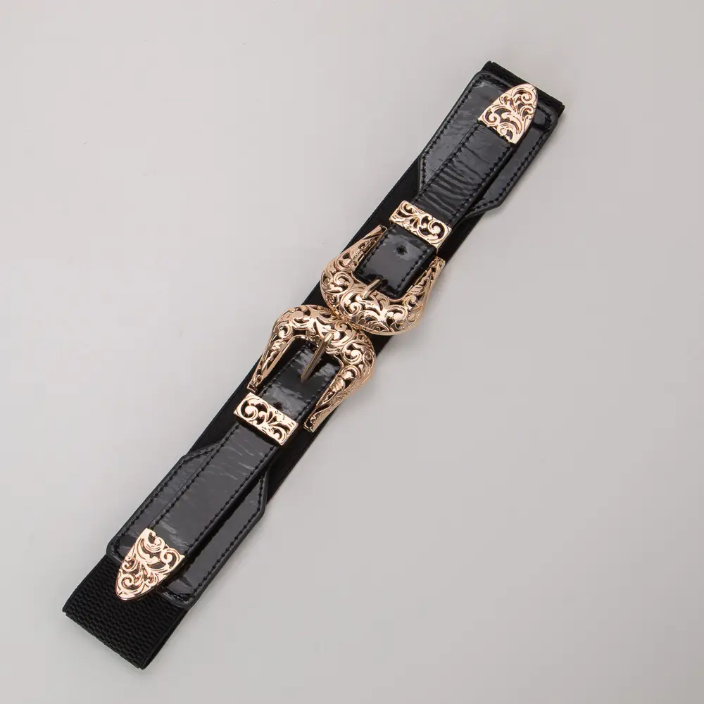Vintage Hollow Double Buckle Belt Women's Red Elastic Waist Cover - Image 5
