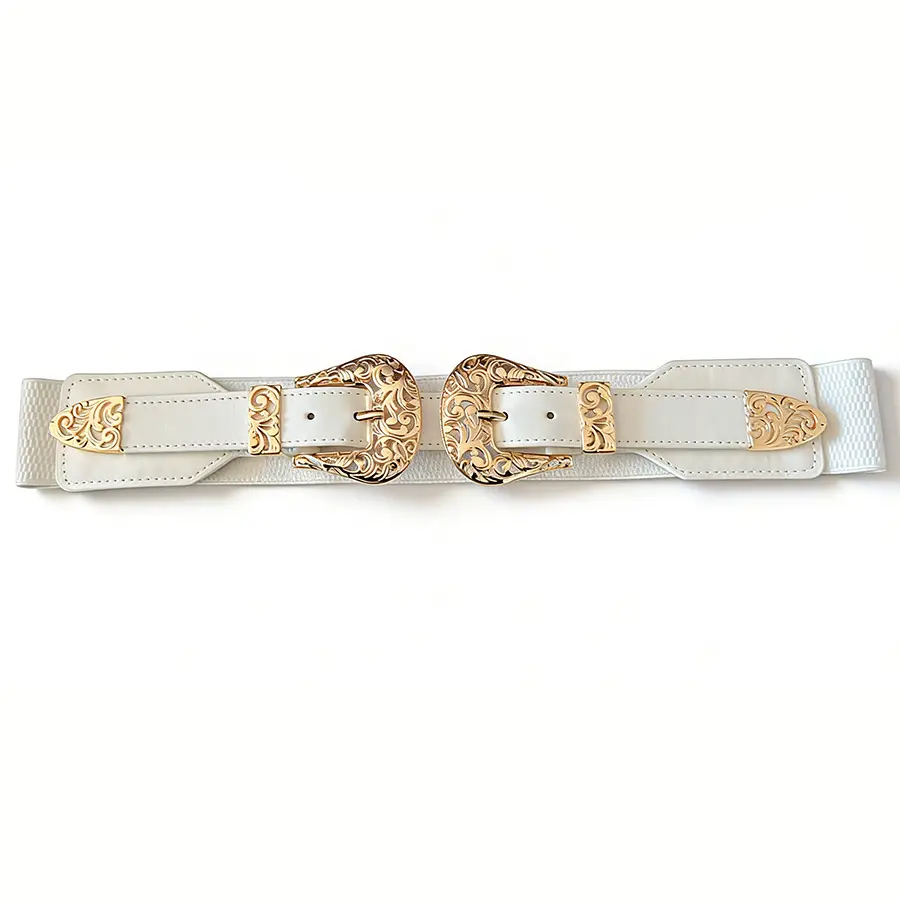 Vintage Hollow Double Buckle Belt Women's Red Elastic Waist Cover - Image 7