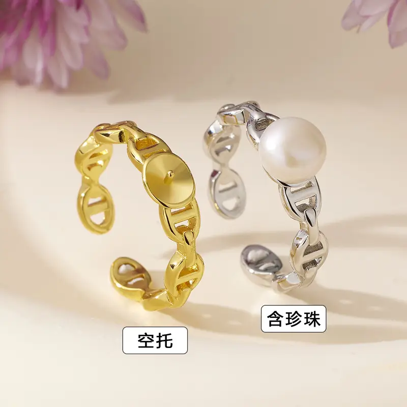Women's Korean Style Pearl Open Ring Gold Silver - Image 2