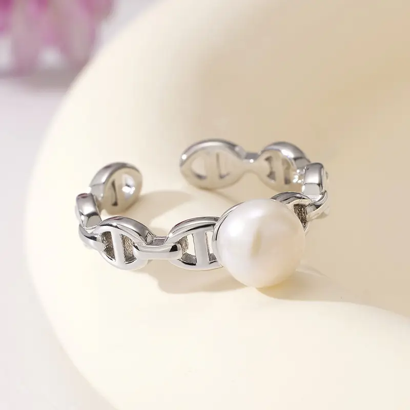 Women's Korean Style Pearl Open Ring Gold Silver - Image 3