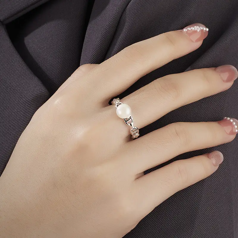 Women's Korean Style Pearl Open Ring Gold Silver - Image 4