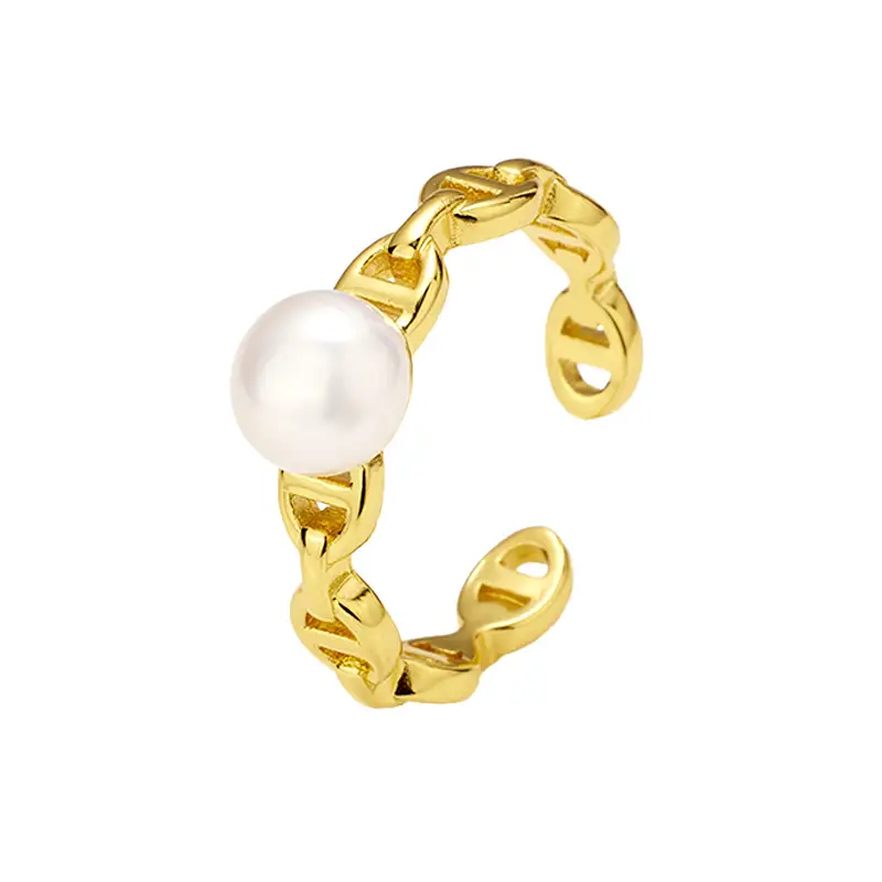 Women's Korean Style Pearl Open Ring Gold Silver - Image 5