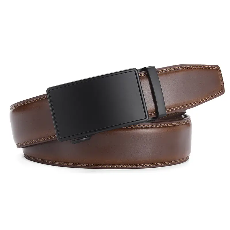Men's Brown Pure Cowhide Belt with Automatic Buckle