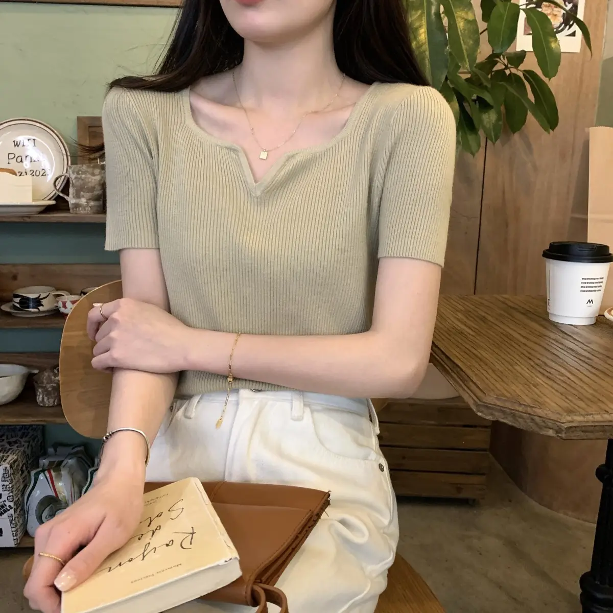 French Style Knit V-Neck T-Shirt Women — feature 20