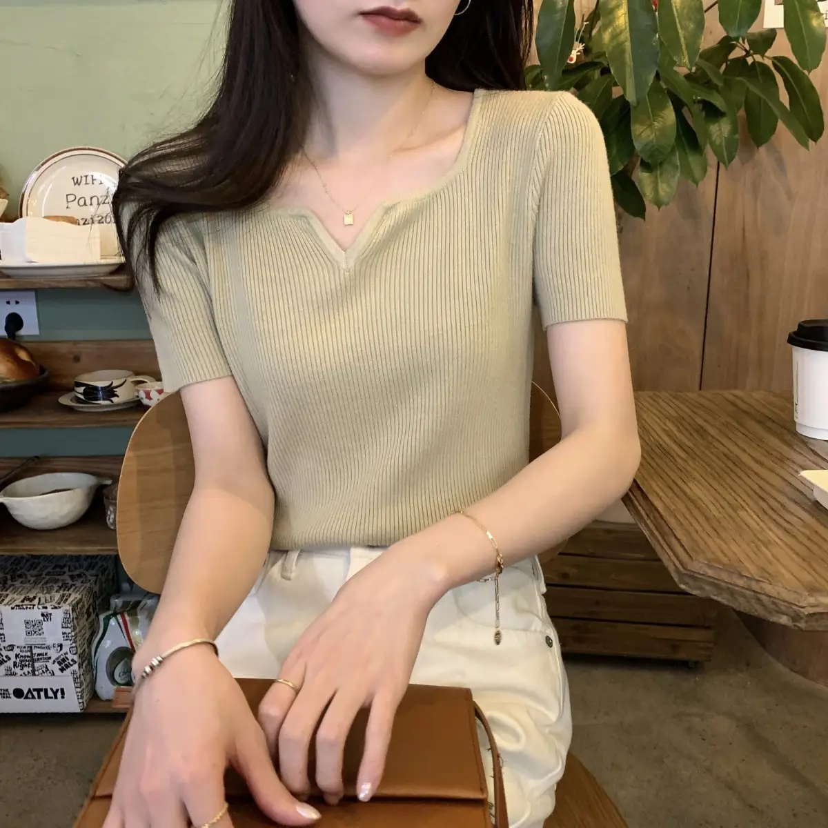 French Style Knit V-Neck T-Shirt Women — feature 22