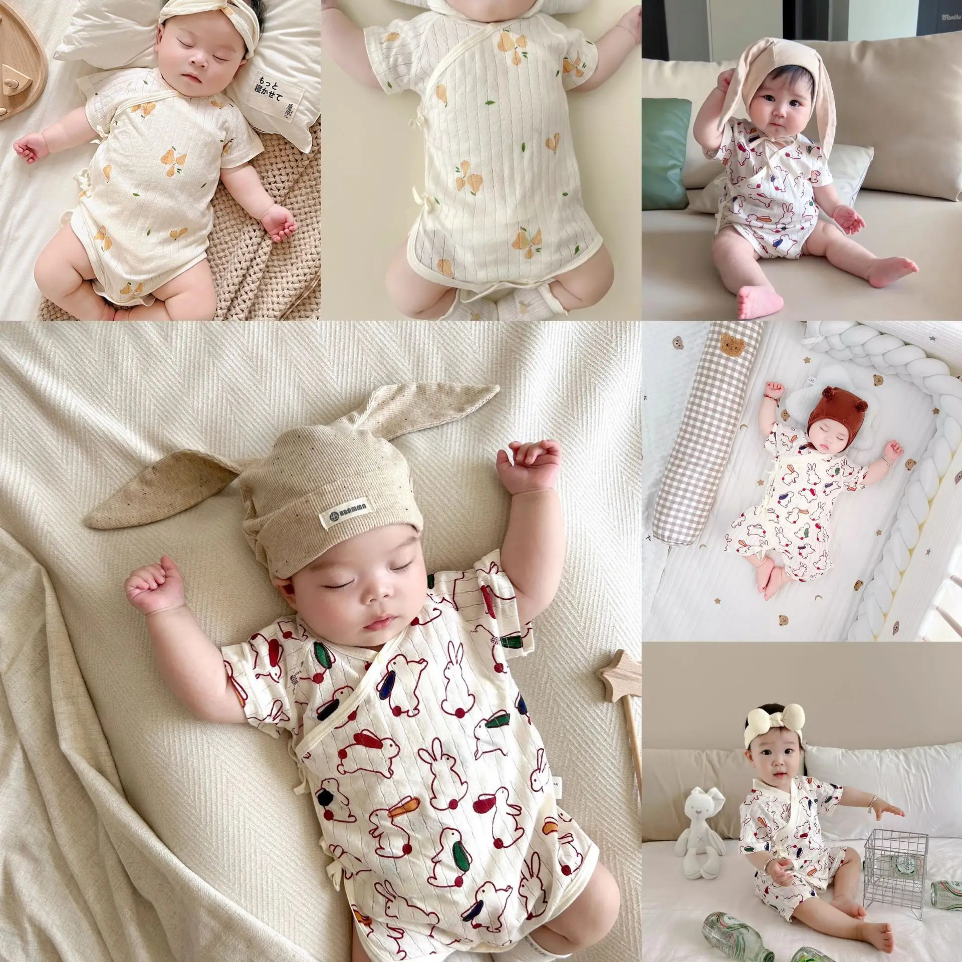 New Arrival Baby Kimono Set White Rabbit Print Cotton — feature 2