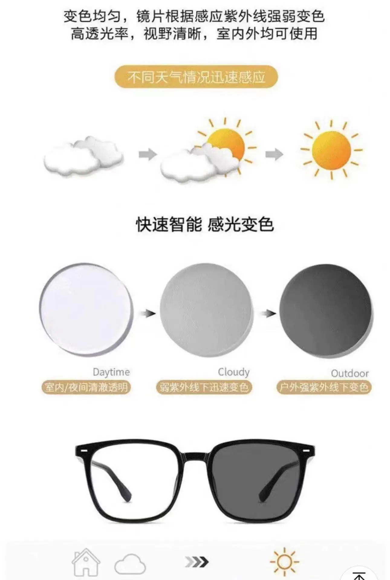 Photochromic Square Frame Sunglasses Black Blue Light Blocking β feature 18