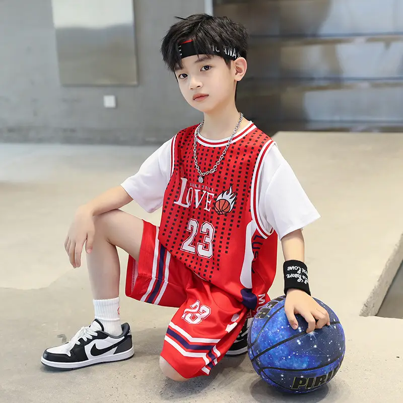 Boys Basketball Suit Blue White 2023 Quick Dry