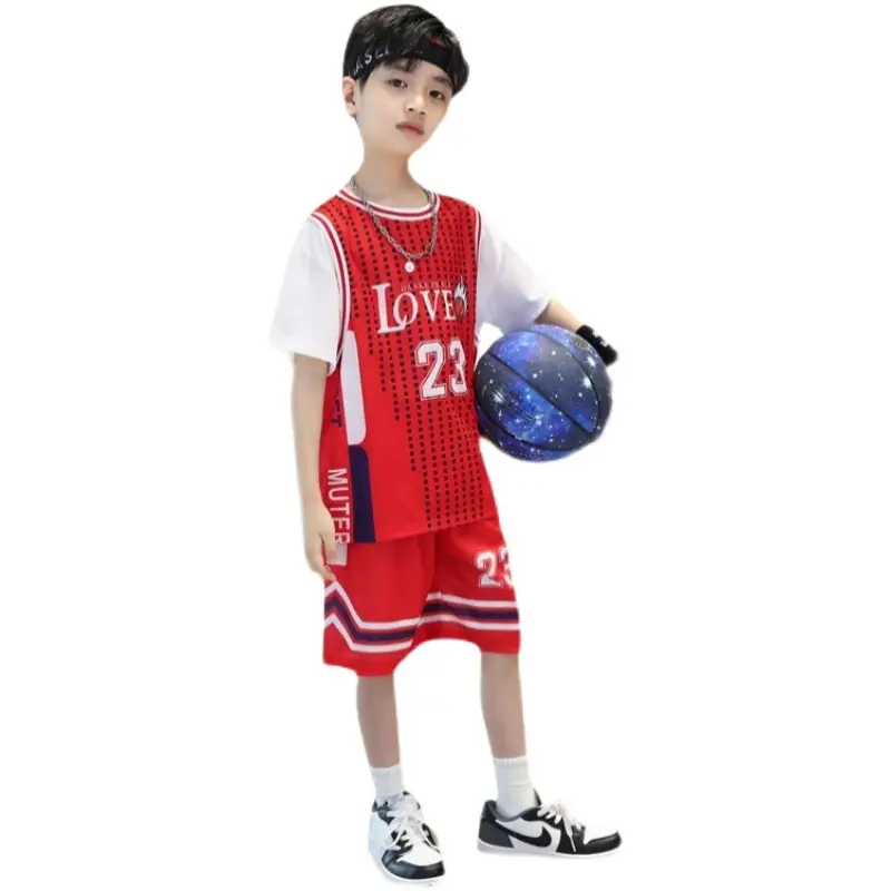 Boys Basketball Suit Blue White 2023 Quick Dry