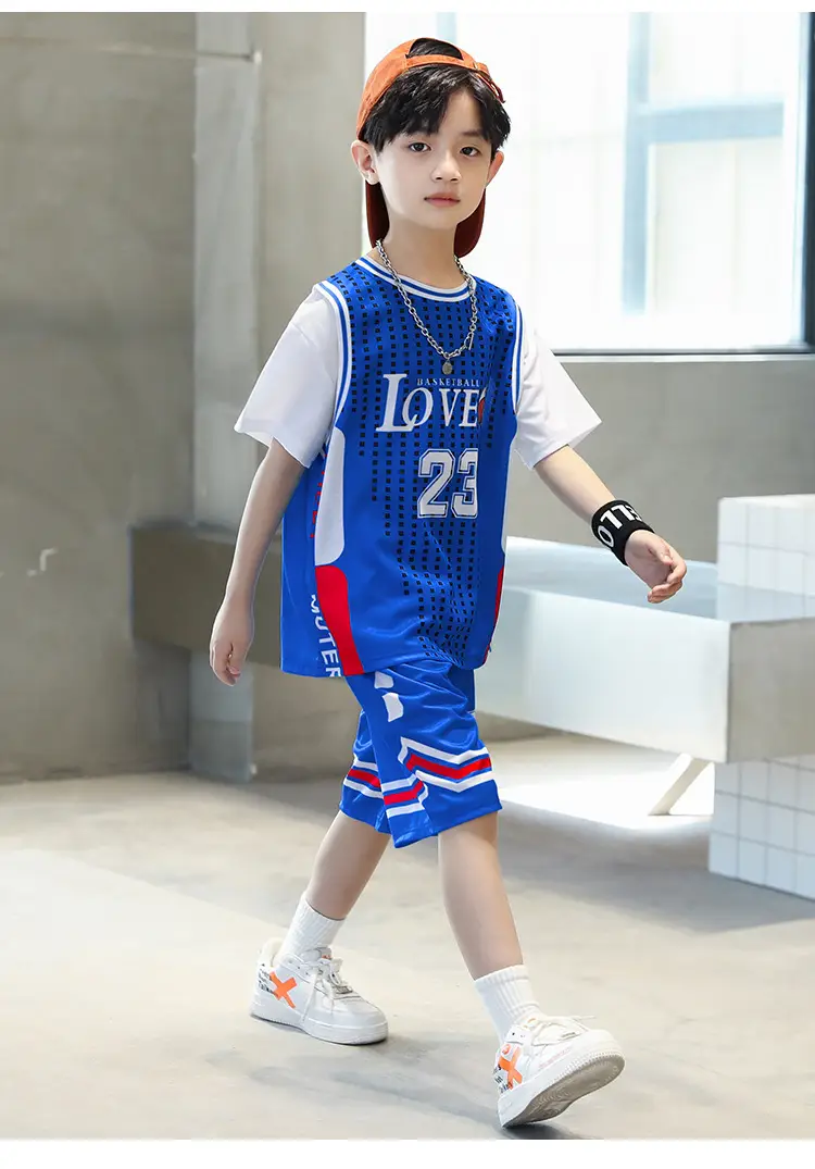 Boys Basketball Suit Blue White 2023 Quick Dry — feature 14