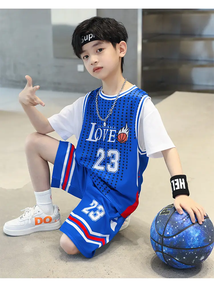 Boys Basketball Suit Blue White 2023 Quick Dry — feature 15