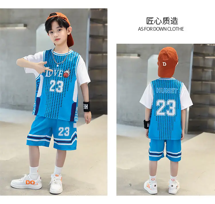 Boys Basketball Suit Blue White 2023 Quick Dry — feature 17