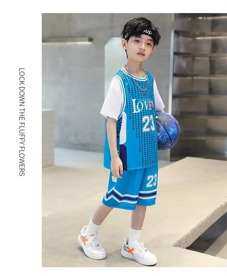 Boys Basketball Suit Blue White 2023 Quick Dry — feature 18