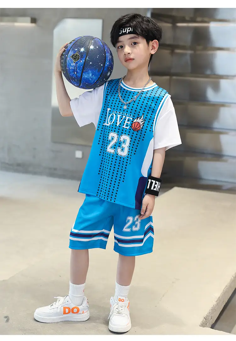 Boys Basketball Suit Blue White 2023 Quick Dry — feature 19