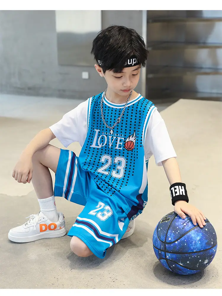 Boys Basketball Suit Blue White 2023 Quick Dry — feature 20
