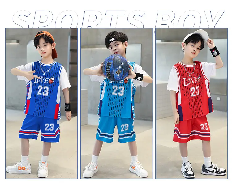 Boys Basketball Suit Blue White 2023 Quick Dry — feature 5