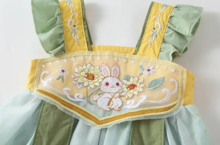 Chinese Style Baby Hanfu Dress Green Yellow Embroidered — feature 3