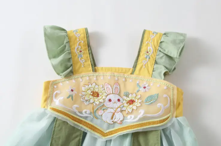 Chinese Style Baby Hanfu Dress Green Yellow Embroidered — feature 4