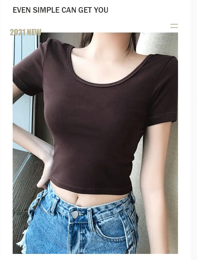 Women's 2023 Short Sleeve Black Crop Top with Double U Collar — feature 1