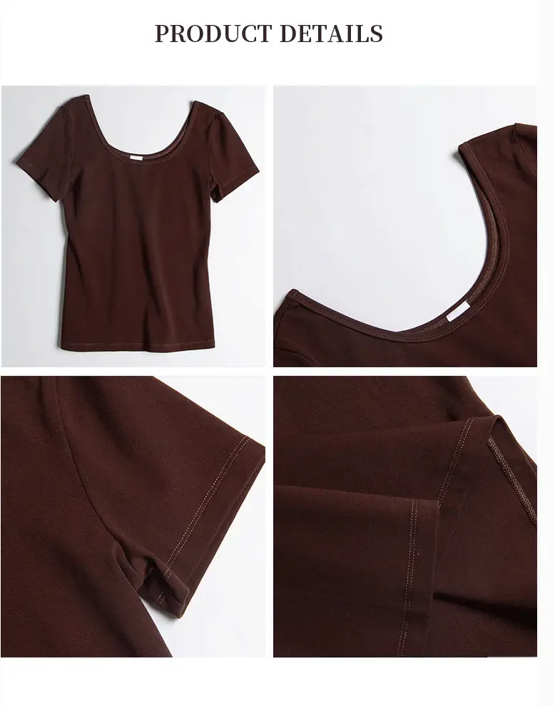 Women's 2023 Short Sleeve Black Crop Top with Double U Collar — feature 7