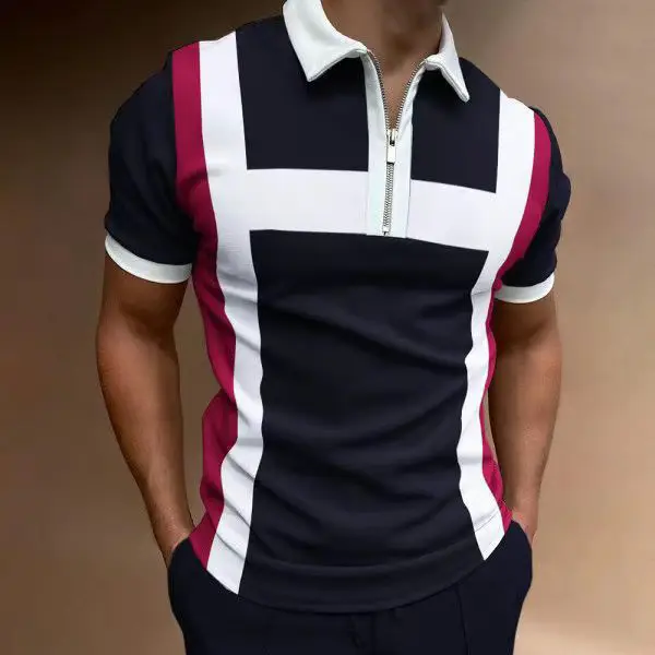 3D Printed Polo Shirt Brown White Zipper New Men
