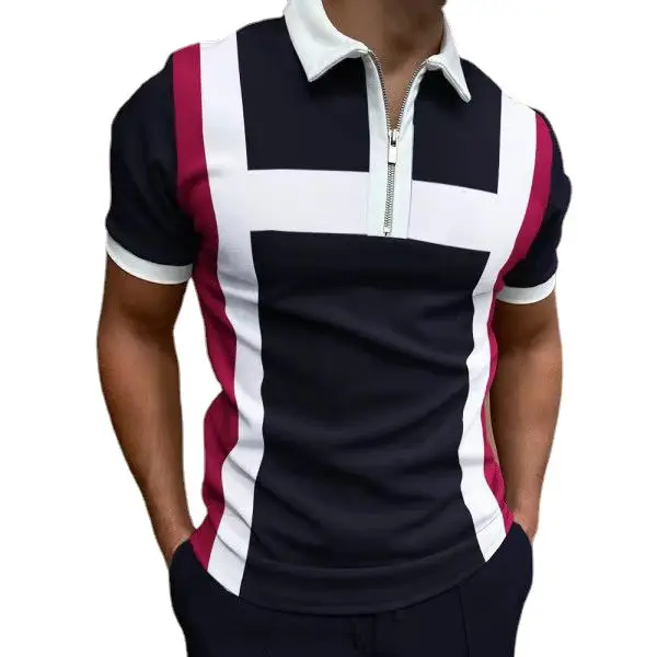 3D Printed Polo Shirt Brown White Zipper New Men