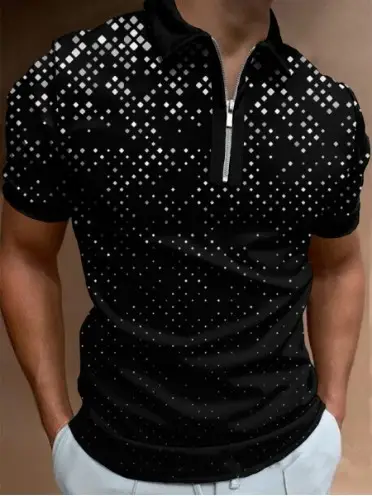 3D Printed Polo Shirt Brown White Zipper New Men