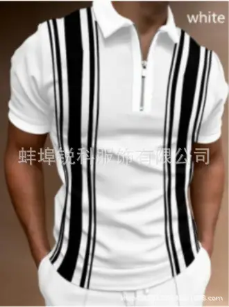 3D Printed Polo Shirt Brown White Zipper New Men
