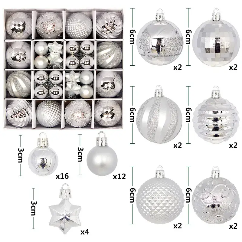 Cross-Border Christmas Balls 44PCs 3-6cm Electroplated - Image 25