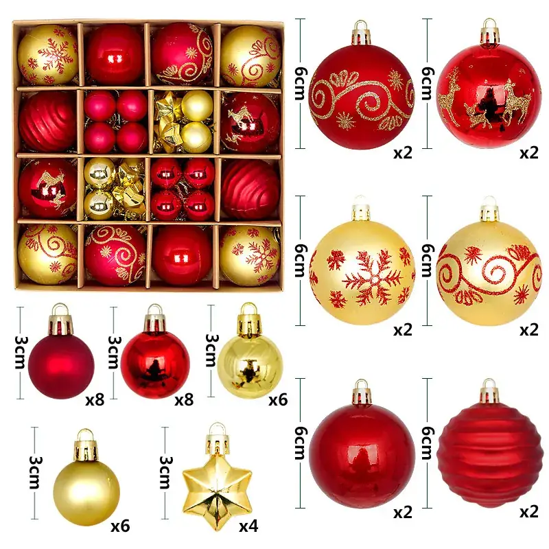 Cross-Border Christmas Balls 44PCs 3-6cm Electroplated - Image 5