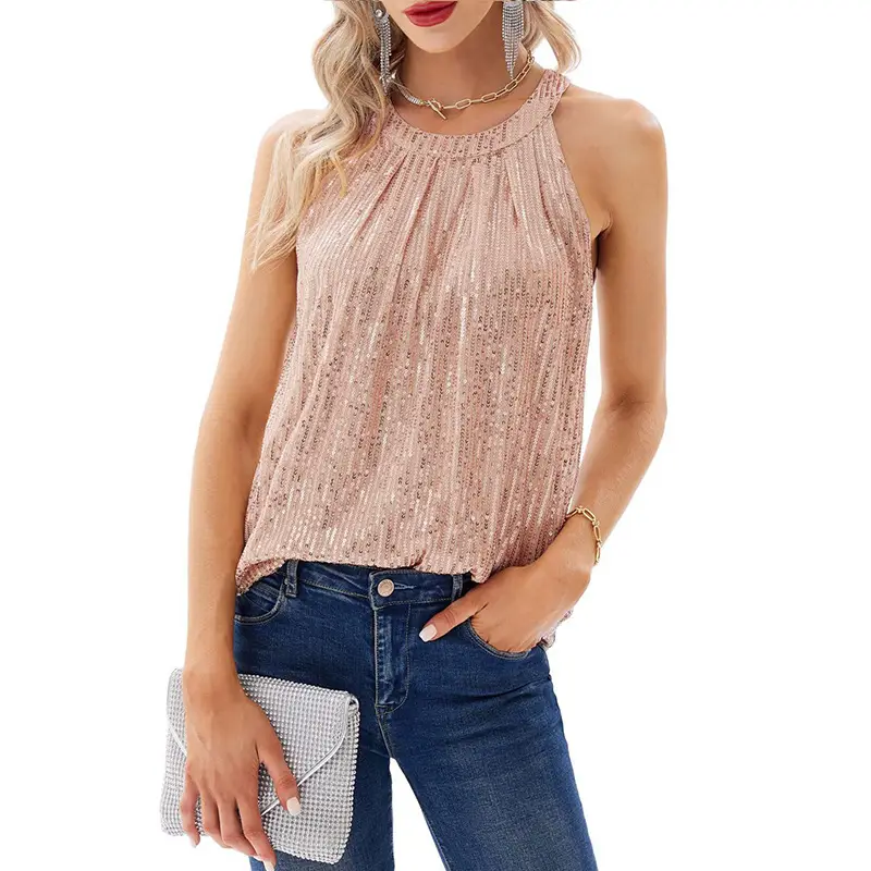 2025 Sequin Halter Neck Tank Top for Women - Image 9