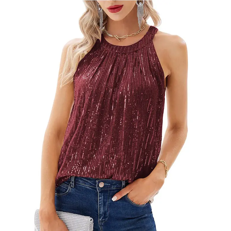 2025 Sequin Halter Neck Tank Top for Women - Image 4