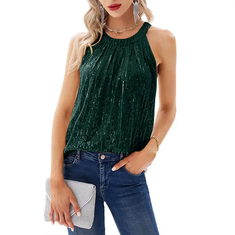 2025 Sequin Halter Neck Tank Top for Women - Image 5