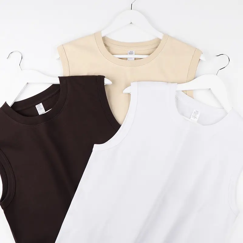 Men Cotton T-Shirt Apricot Beige Women Vest Wide Shoulder Small Crewneck - Image 9