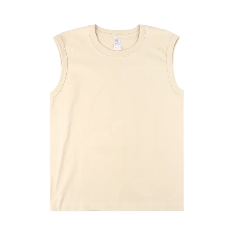 Men Cotton T-Shirt Apricot Beige Women Vest Wide Shoulder Small Crewneck - Image 11