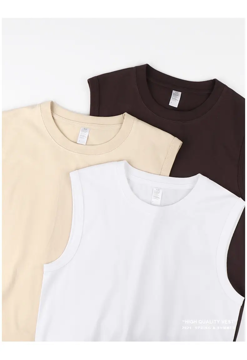 Men Cotton T-Shirt Apricot Beige Women Vest Wide Shoulder Small Crewneck — feature 2