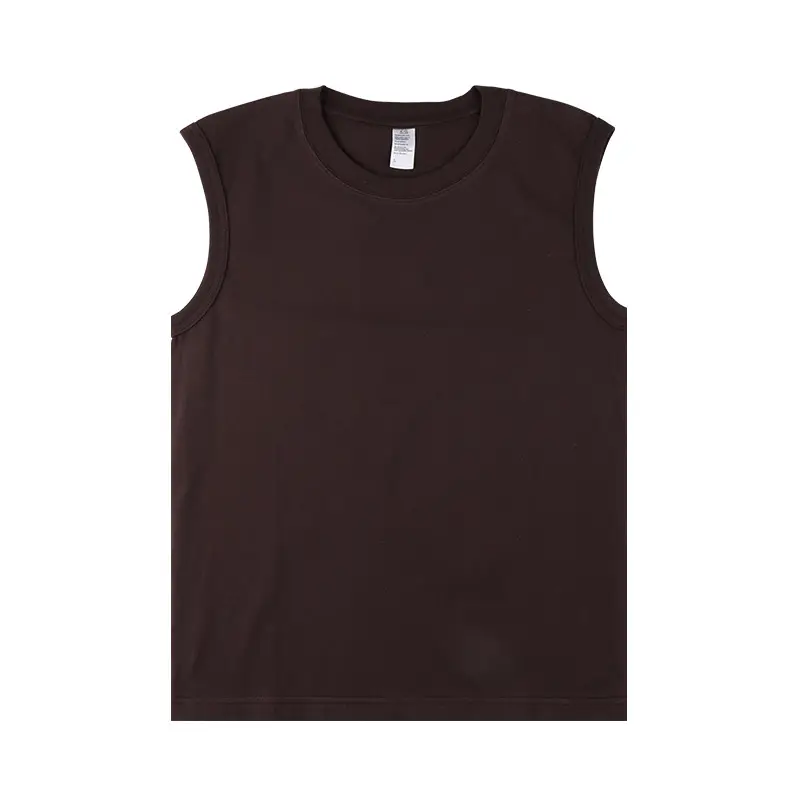 Men Cotton T-Shirt Apricot Beige Women Vest Wide Shoulder Small Crewneck - Image 4