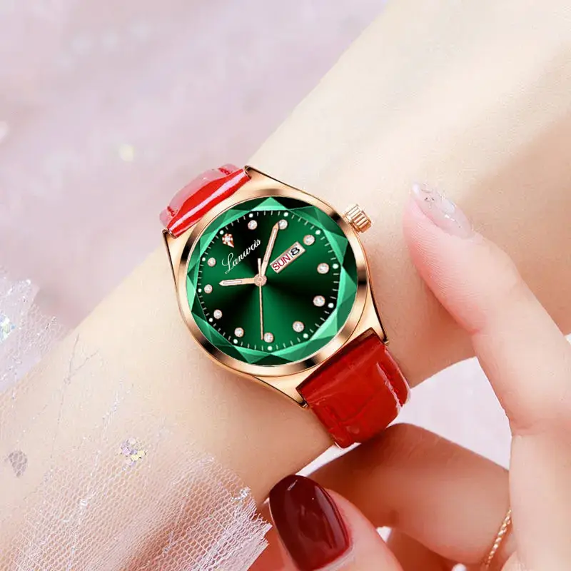 Women's Red Leather Watch with Quartz Movement - Image 13