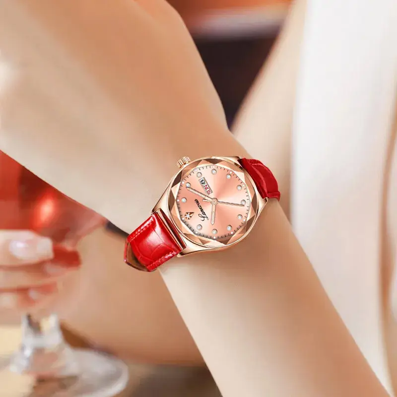 Women's Red Leather Watch with Quartz Movement - Image 14