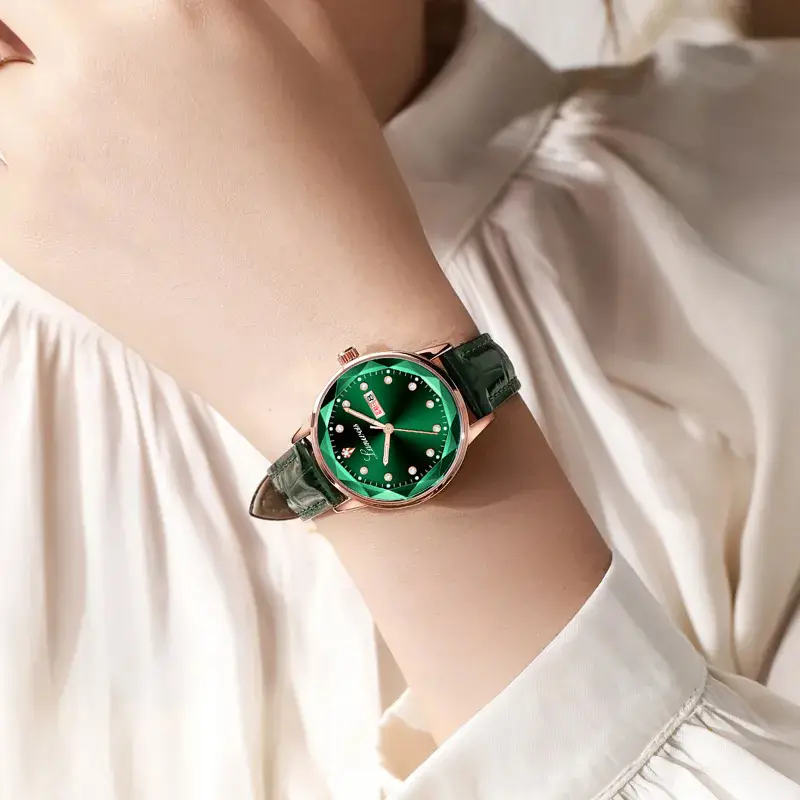 Women's Red Leather Watch with Quartz Movement — feature 11